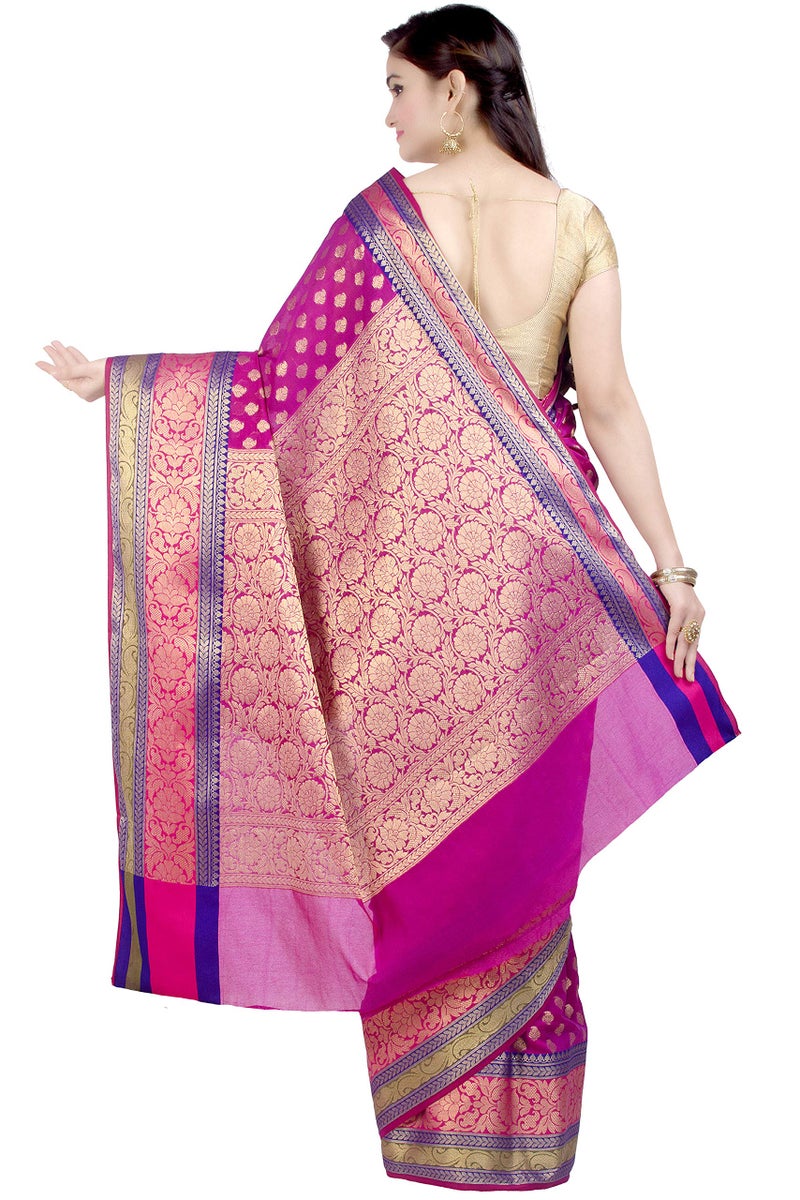 Chandrakala Women's Purple Cotton Silk Blend Banarasi Saree,Free Size(1081PUR) - Image 2